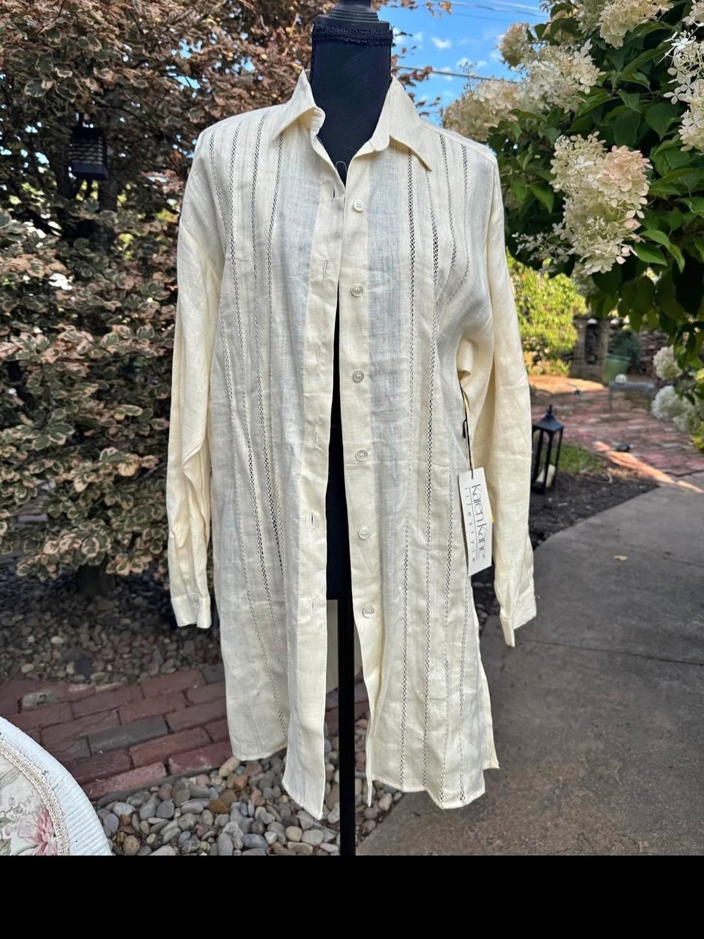 Karen Kane Cream Button-Front Long Trench Shirt